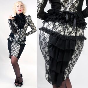 Lip Service 2010 Vaudeville Vamps Black and Ivory Lace Side Mesh Knee Skirt L